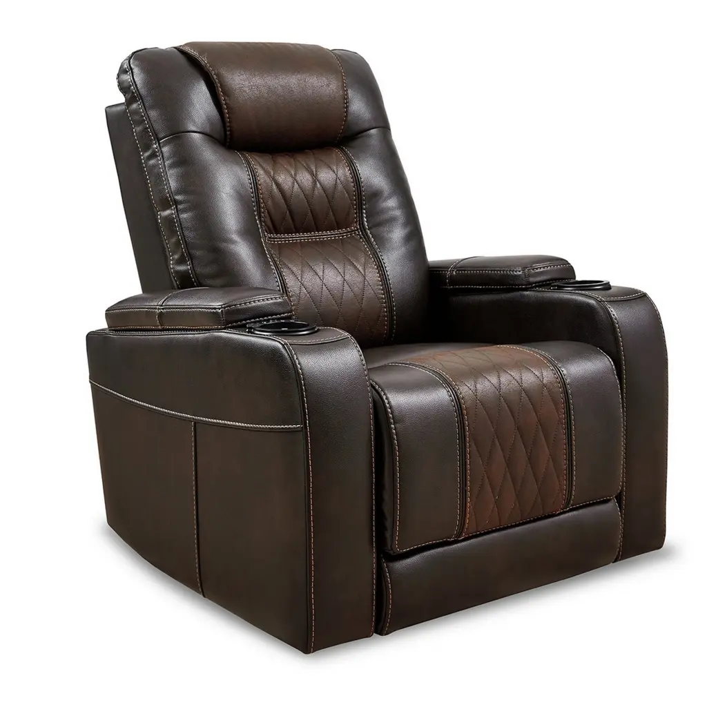 35 Inch Dual Power Recliner Brown Vegan Faux Leather USB Charger royal hampton