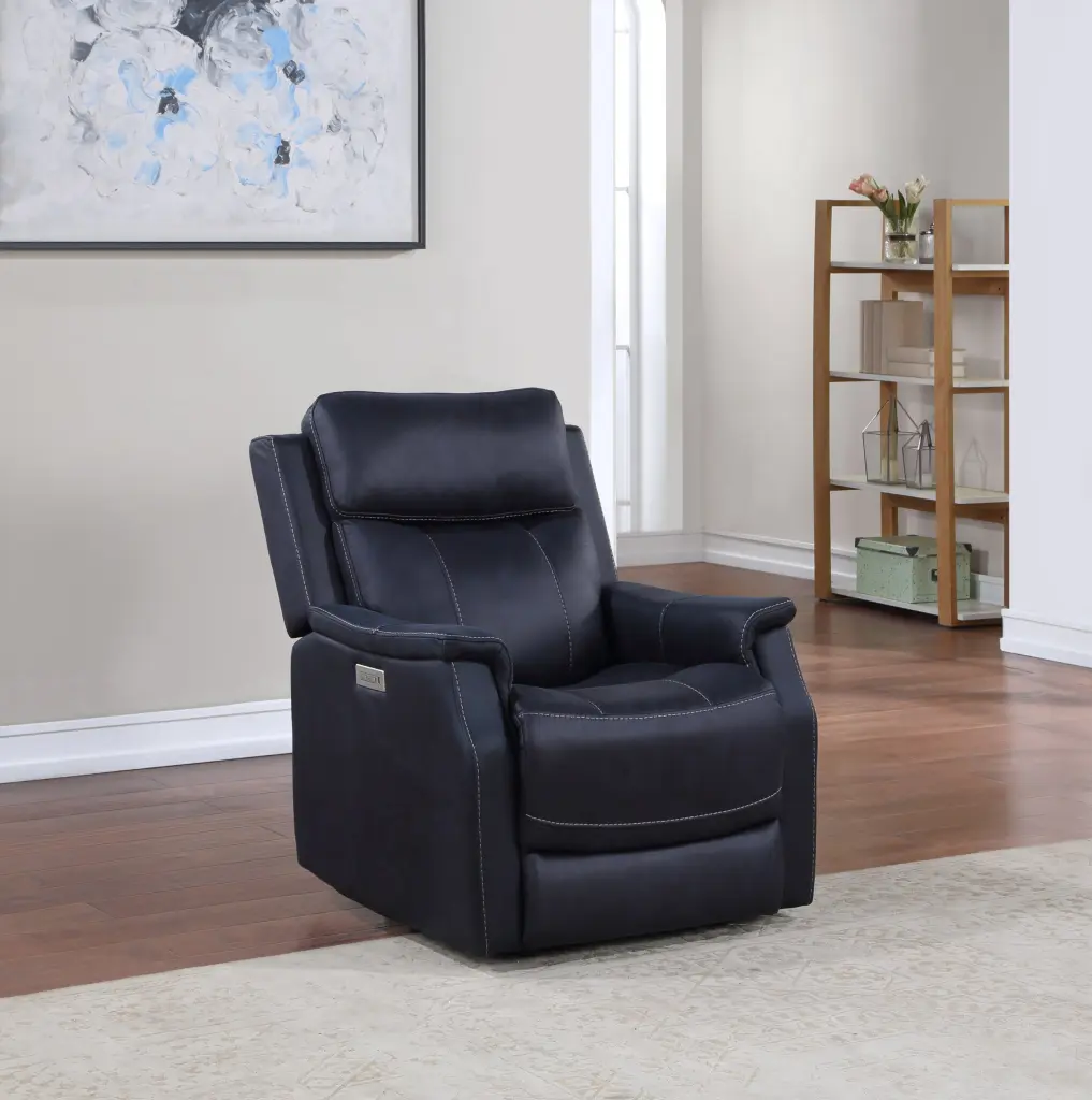 Clean Contemporary Dual Power Recliner Ocean Blue Power Footrest steve silver furniture