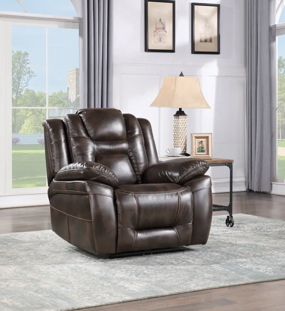 Oportuna Dual Power Recliner Coffee Dark Brown Wood steve silver furniture