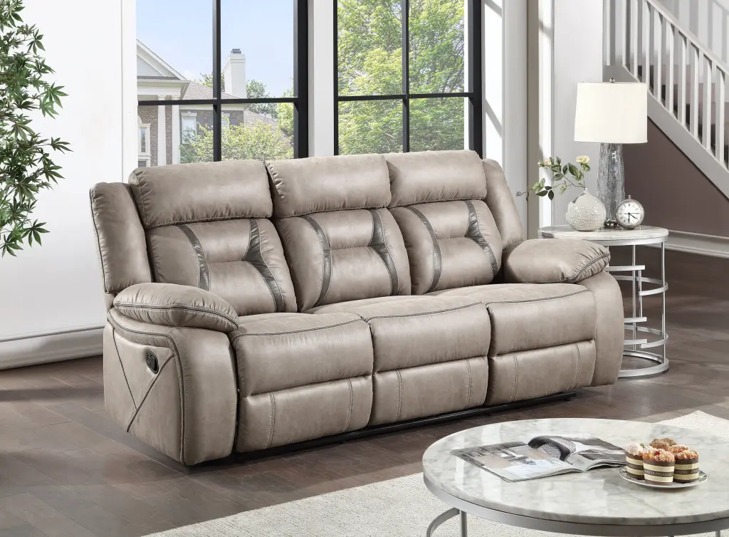 Tyson Recliner Sofa Drop Down Table Pearl Silver Gray Faux Leather steve silver furniture