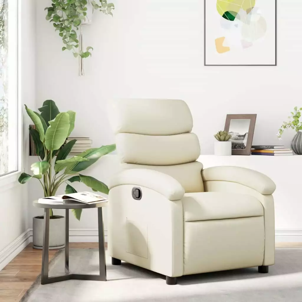 vidaXL Recliner Chair Cream Faux Leather Modern Living Room Furniture