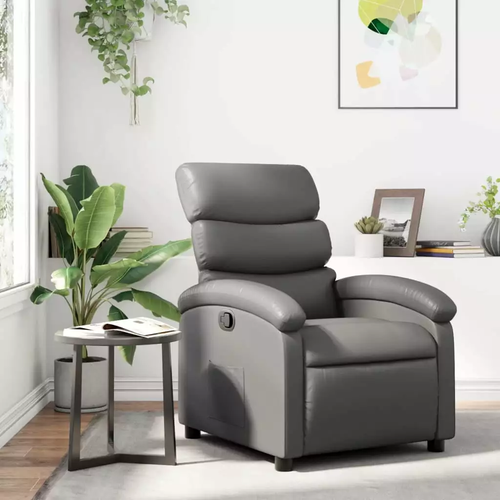 vidaXL Recliner Chair Gray Faux Leather Ergonomic Living Room Seat