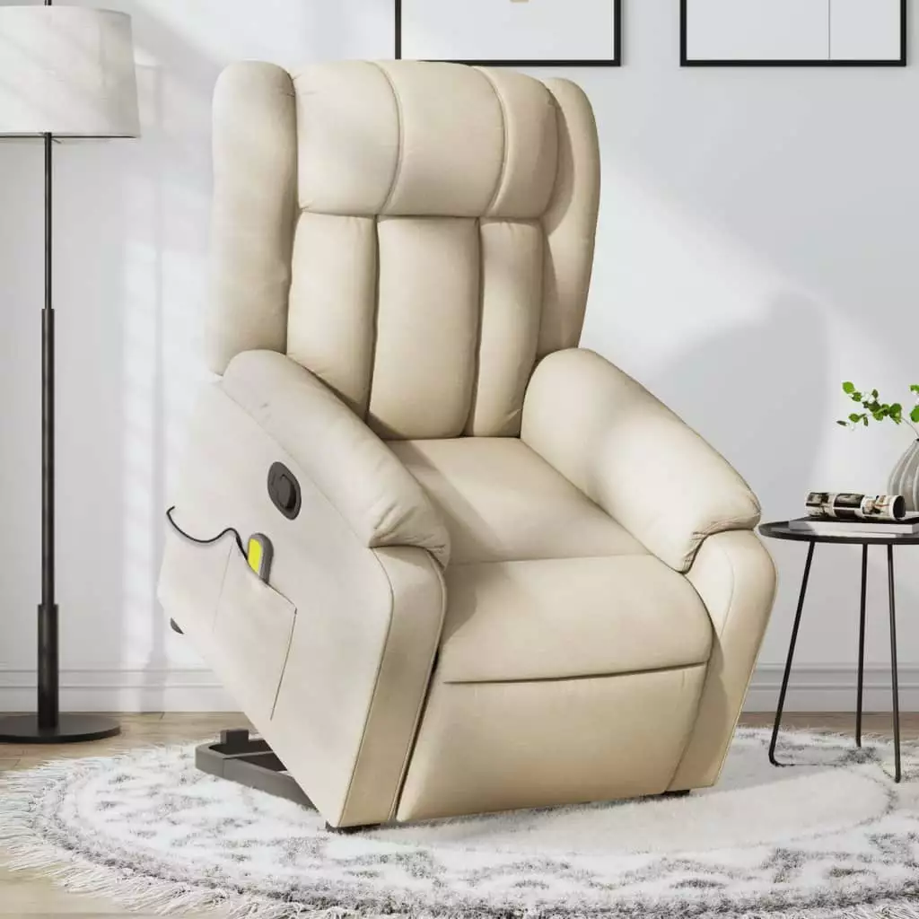 vidaXL Stand Up Massage Recliner Chair Cream Fabric Lumbar Support