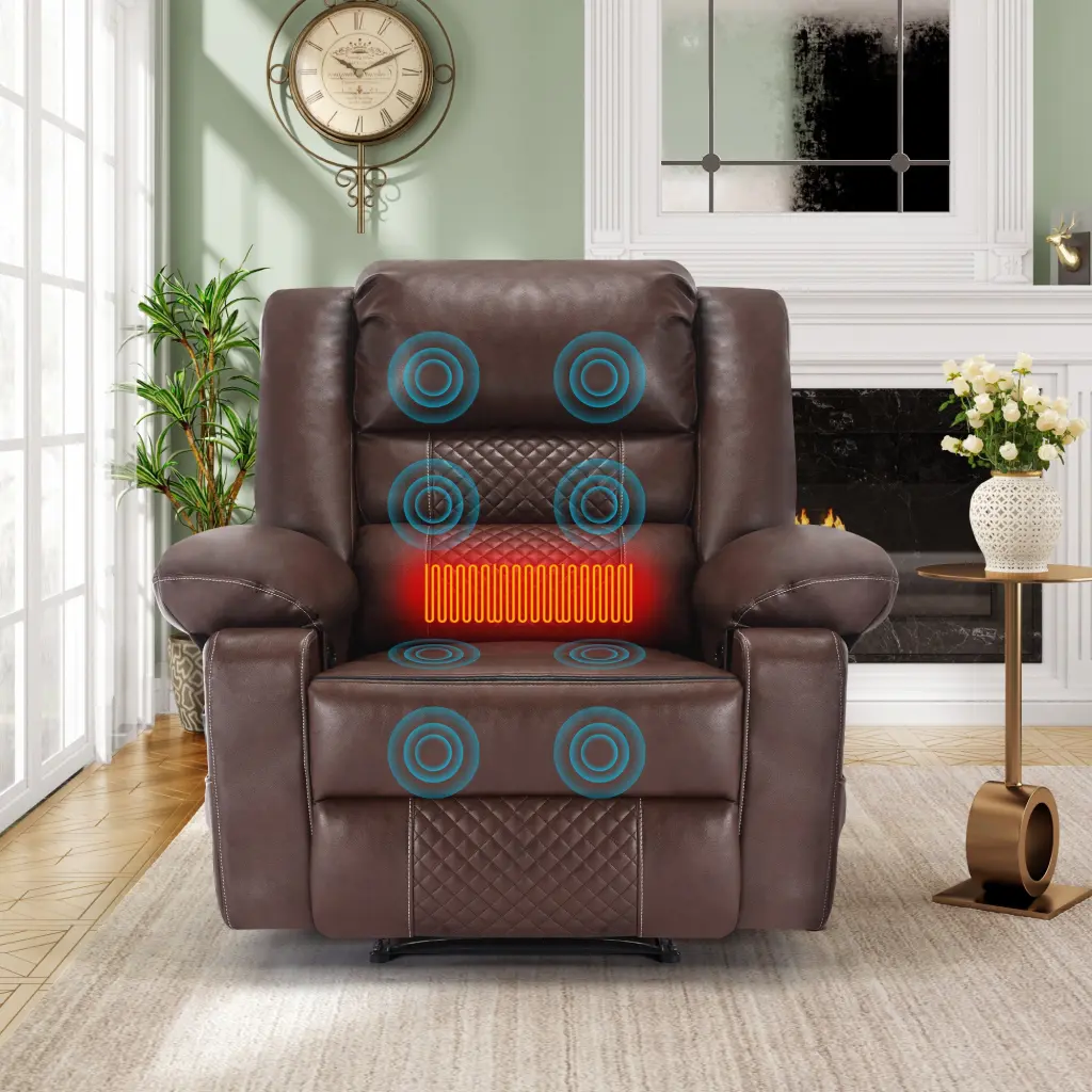 Leather Massage Recliner Chair Manual Living Room Reclining Sofa Brown w1403
