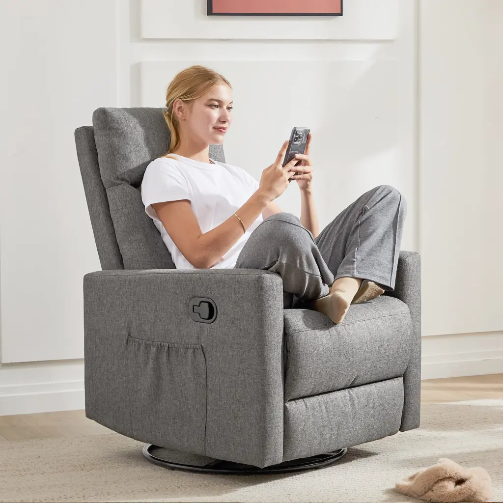 Manual Recliner Chair Winsupport Single Sofa Grey Fabric 1 Seat w2201