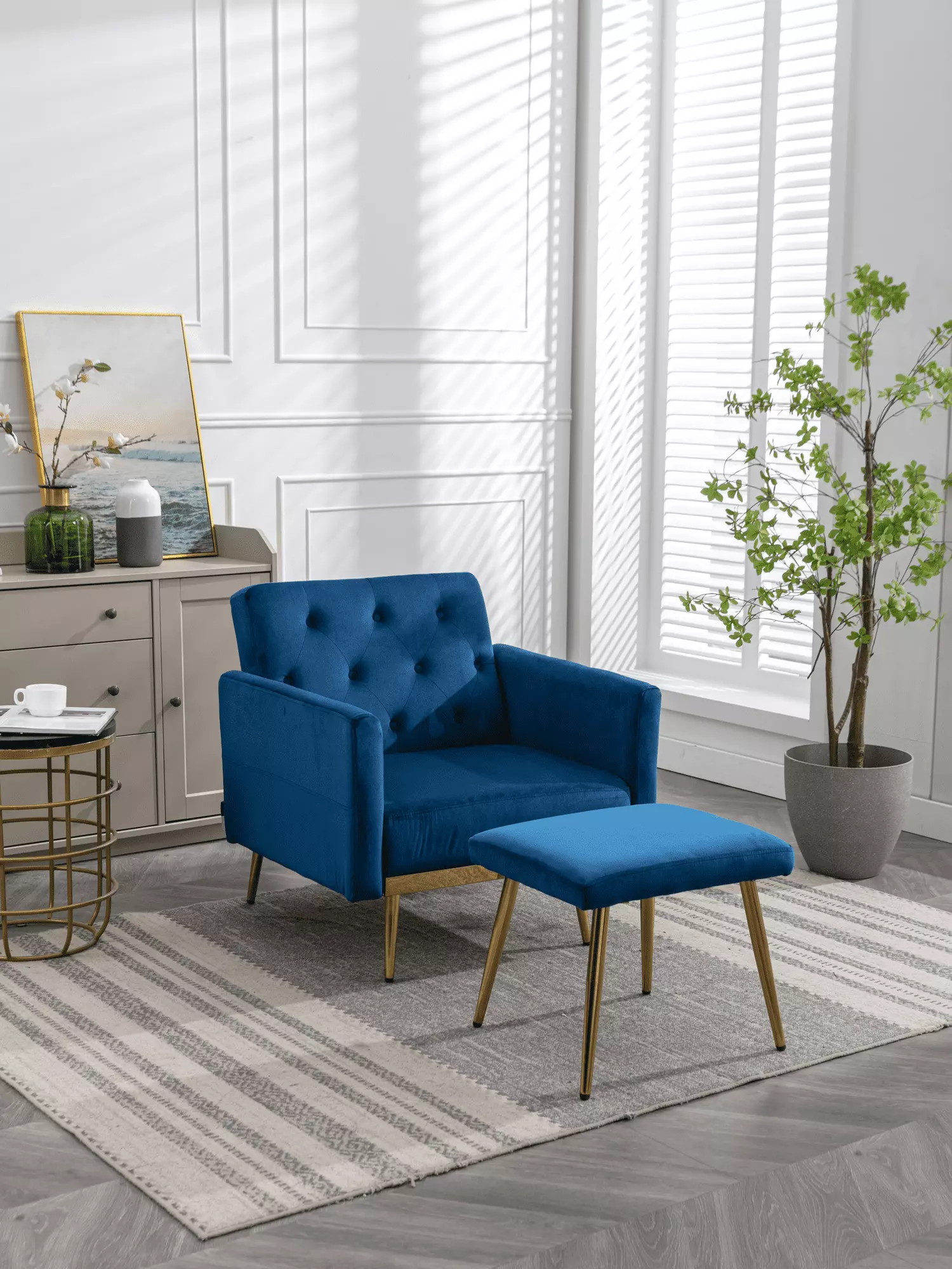 CoSoTower Velvet Accent Chair Adjustable Armrests and Backrest Button Tufted Lounge Chair Single Recliner Armchair Ottoman