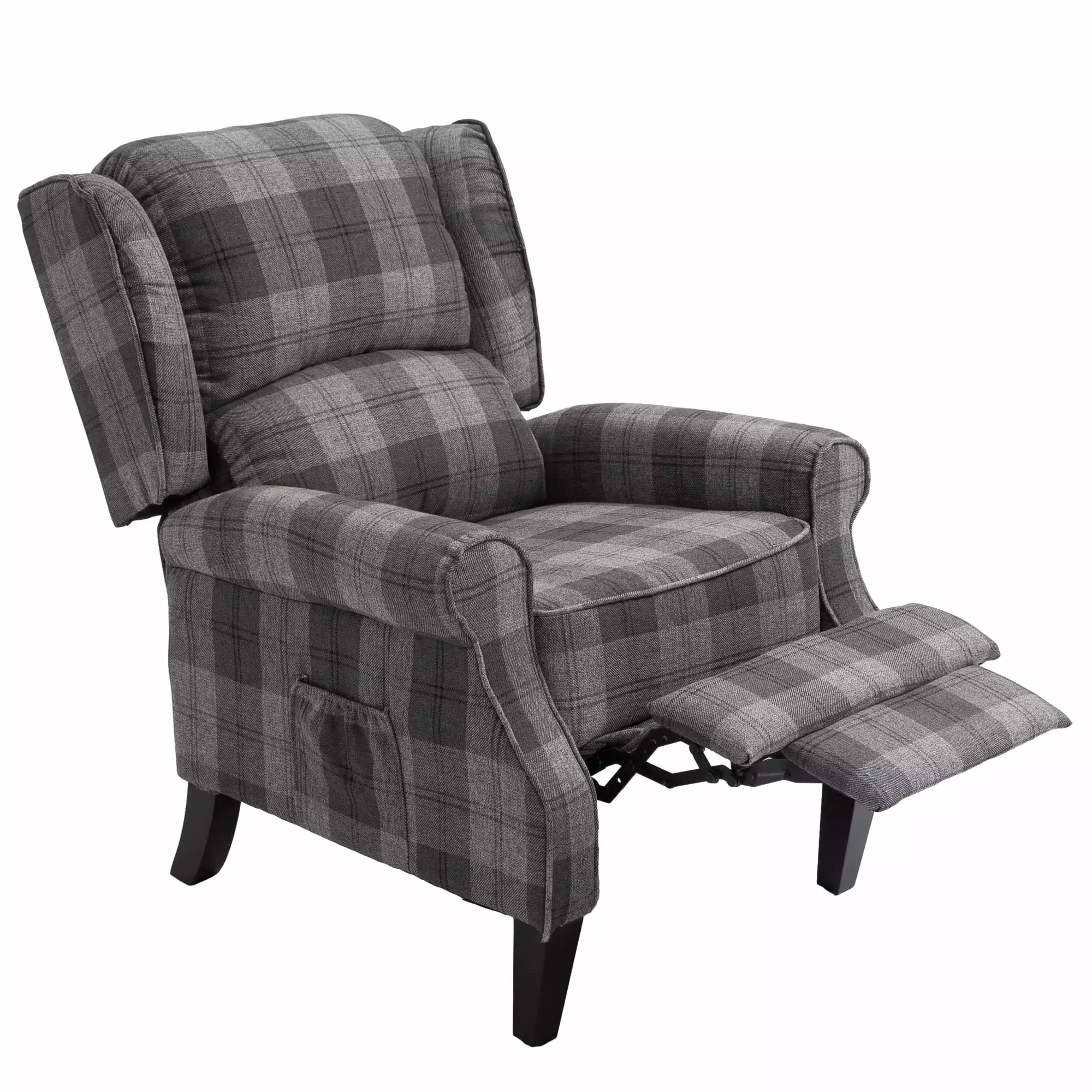 Vintage Armchair Sofa Comfortable Upholstered Leisure Recliner Chair Living Room Gray Check ANTFURN