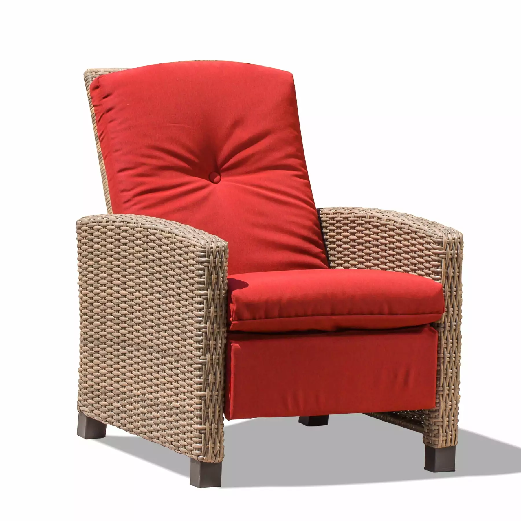 Indoor Outdoor All Weather Wicker Reclining Patio Chair Red Cushion MMTX