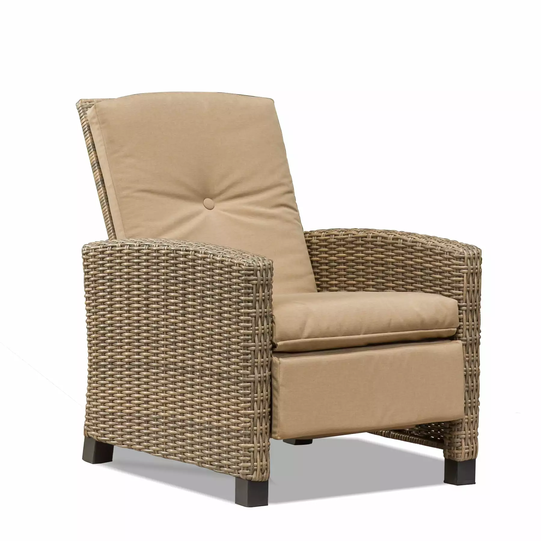 Indoor Outdoor All Weather Wicker Reclining Patio Chair Khaki Cushion MMTX