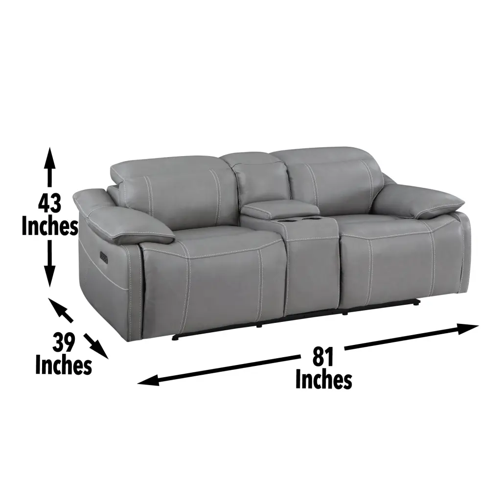 Alpine Leather Dual Power Console Loveseat Dark Gray Wood 2 Seater steve silver furniture