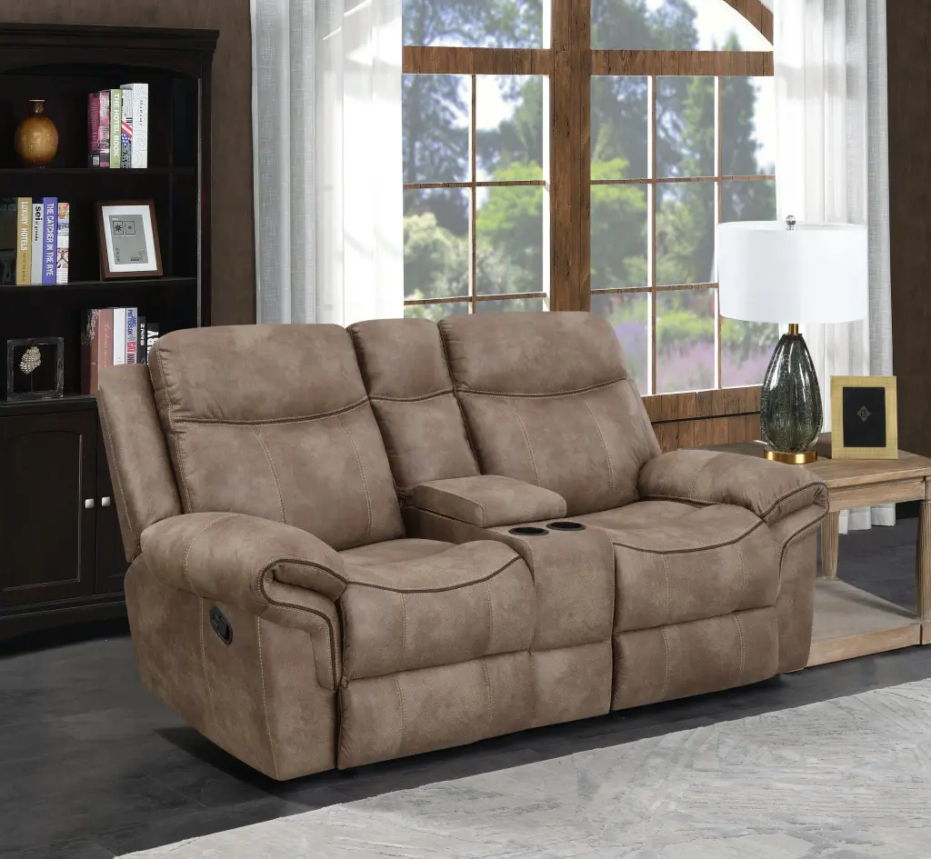Nashville Glider Recliner Console Loveseat Light Brown Faux Leather steve silver furniture