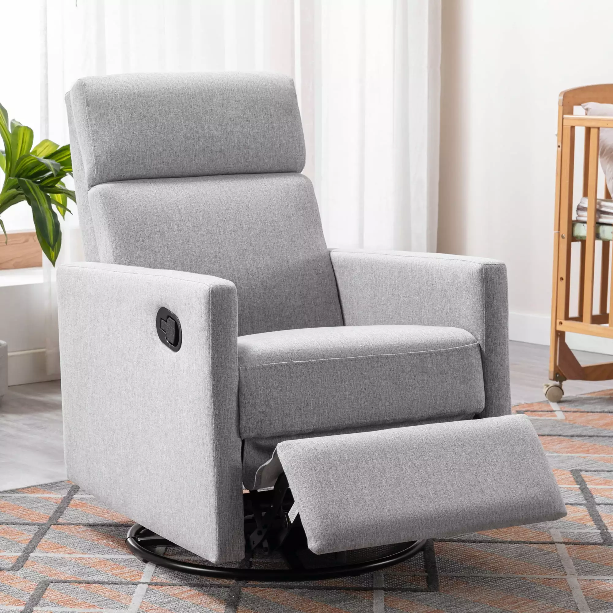 Modern Upholstered Rocker Nursery Chair Plush Seating Glider Swivel Recliner Gray CNCJ