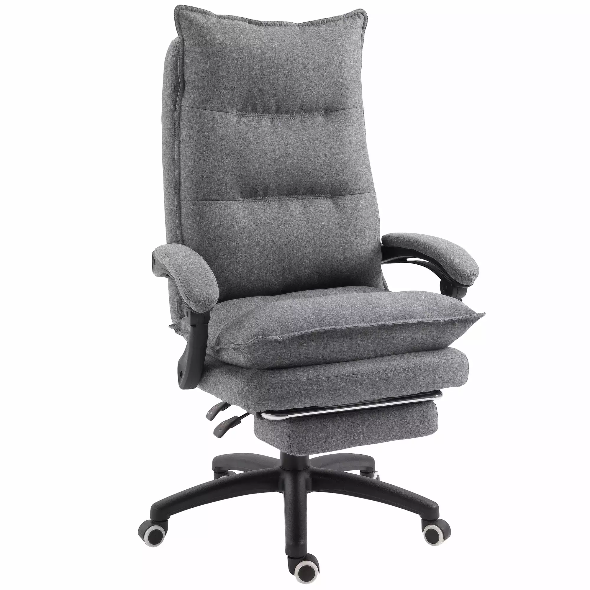 360° Swivel Executive Home Office Chair Retractable Footrest Grey Fabric CNCJ