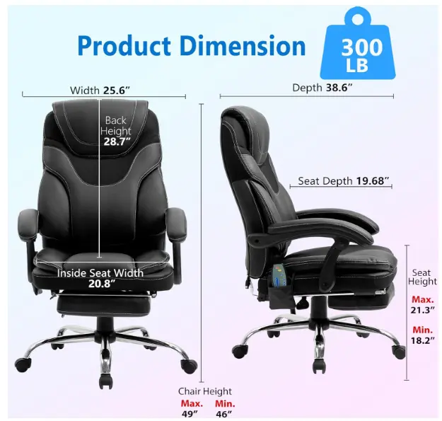 Massage Reclining Office Chair Footrest High Back Computer Chair gardenia home furnishings