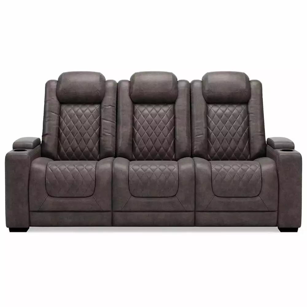 Ashley Furniture HyllMont Faux Leather Power Reclining Sofa Charcoal Gray Modern Living