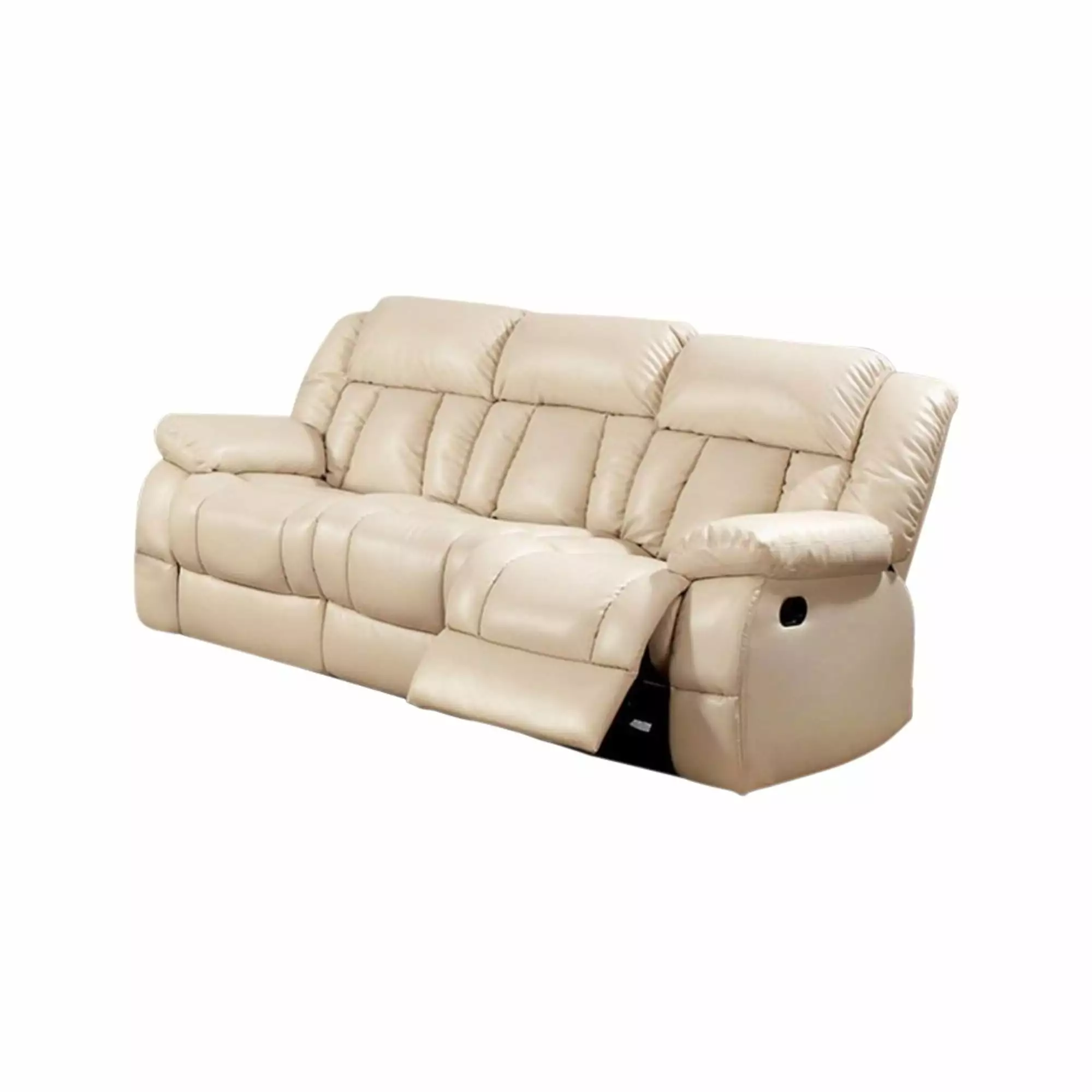 Leatherette Sofa 2 Recliners Ivory - Comfortable Living Room Seating Benzara