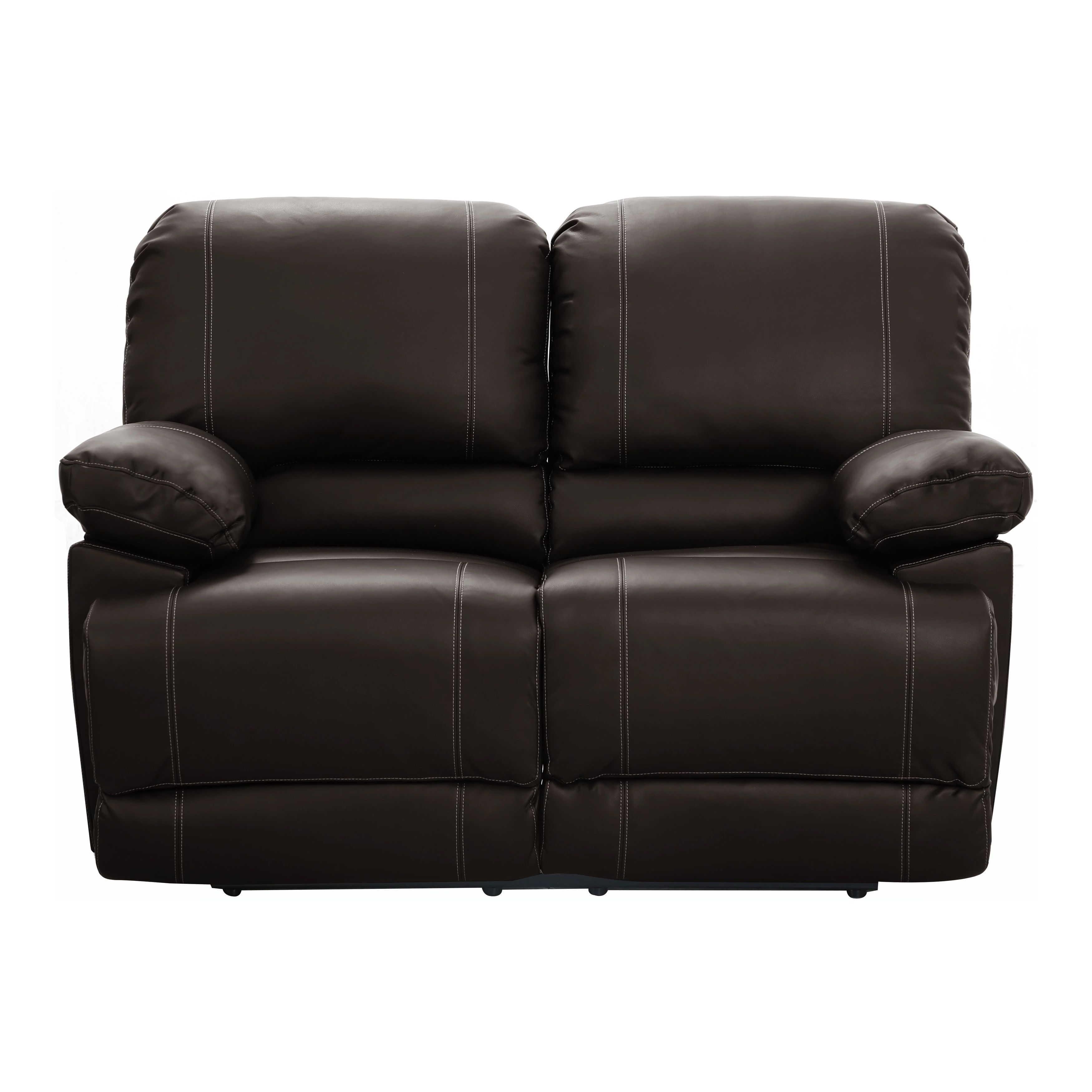 Cozy Double Reclining Loveseat Dark Brown Faux Leather Solid Wood Plywood Frame BloomVivid