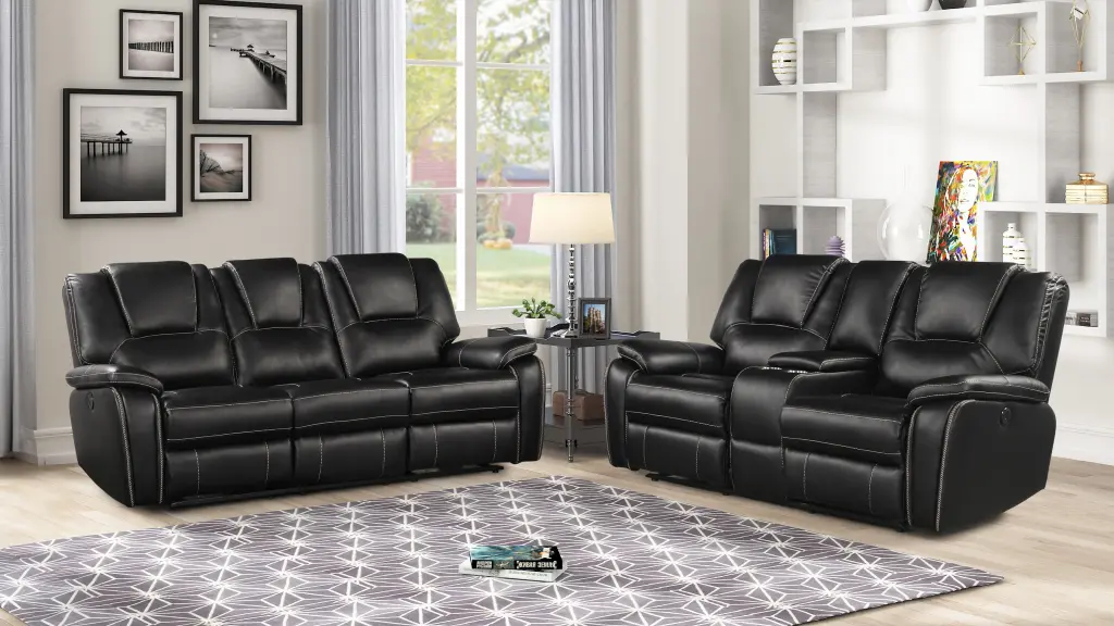 Hong Kong 2 Piece Faux Leather Power Reclining Sofa Set Black galaxy home furnishings