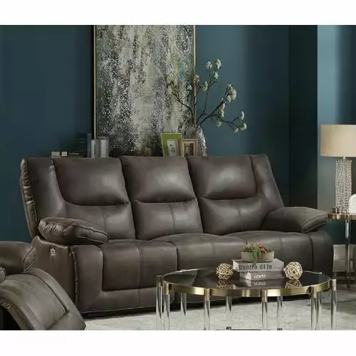 Goldmeet ACME Harumi Sofa Power Motion Gray Leather-Aire 54895 Reclining Sofa