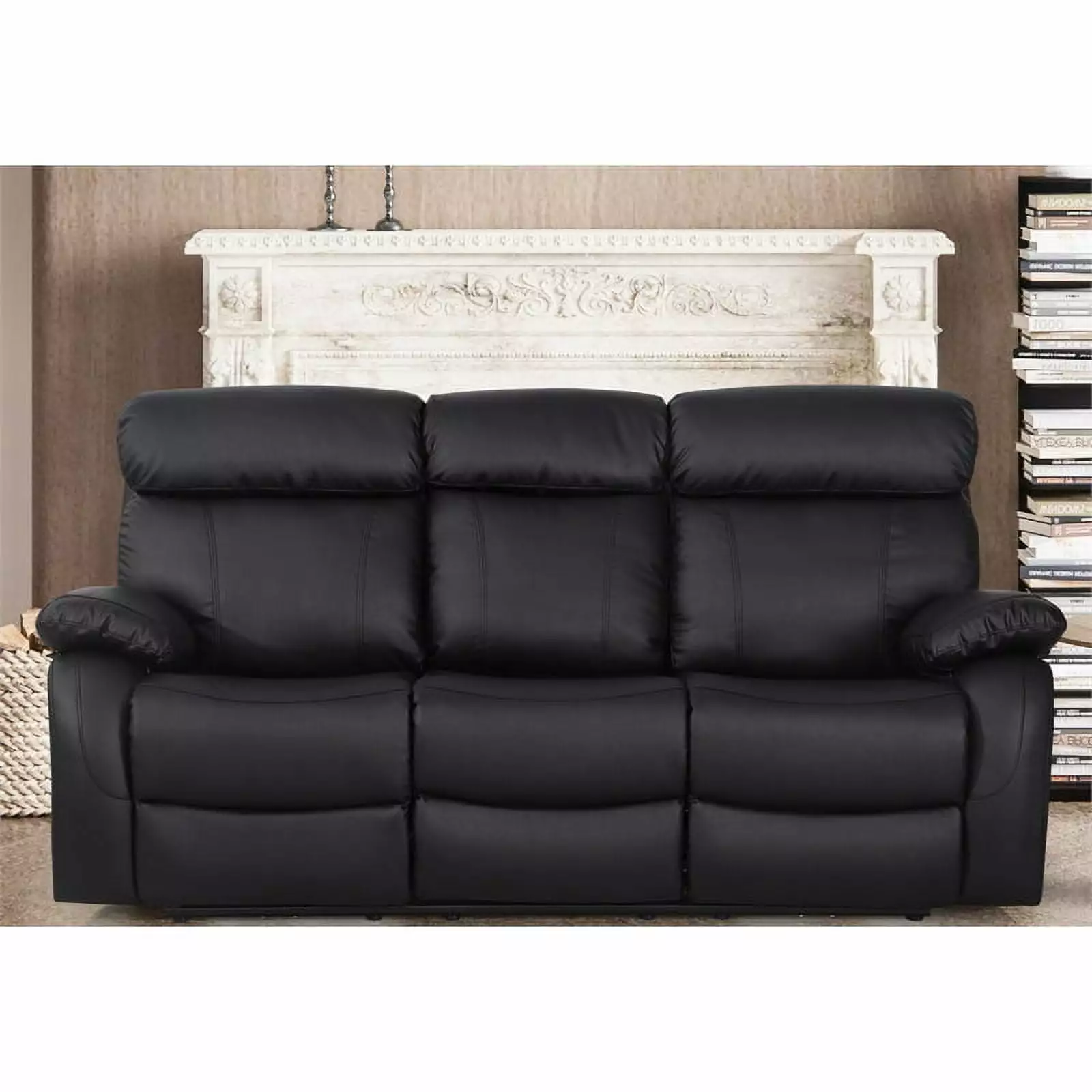 Pemberly Row Power Recliner Sofa Leather 3 Seater Theater Couch Black