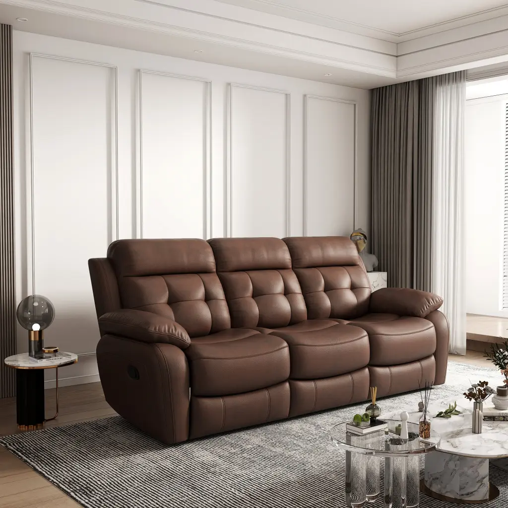 Authentic Leather Non Power Reclining Sofa Drop Down Table Stainless Steel w1896