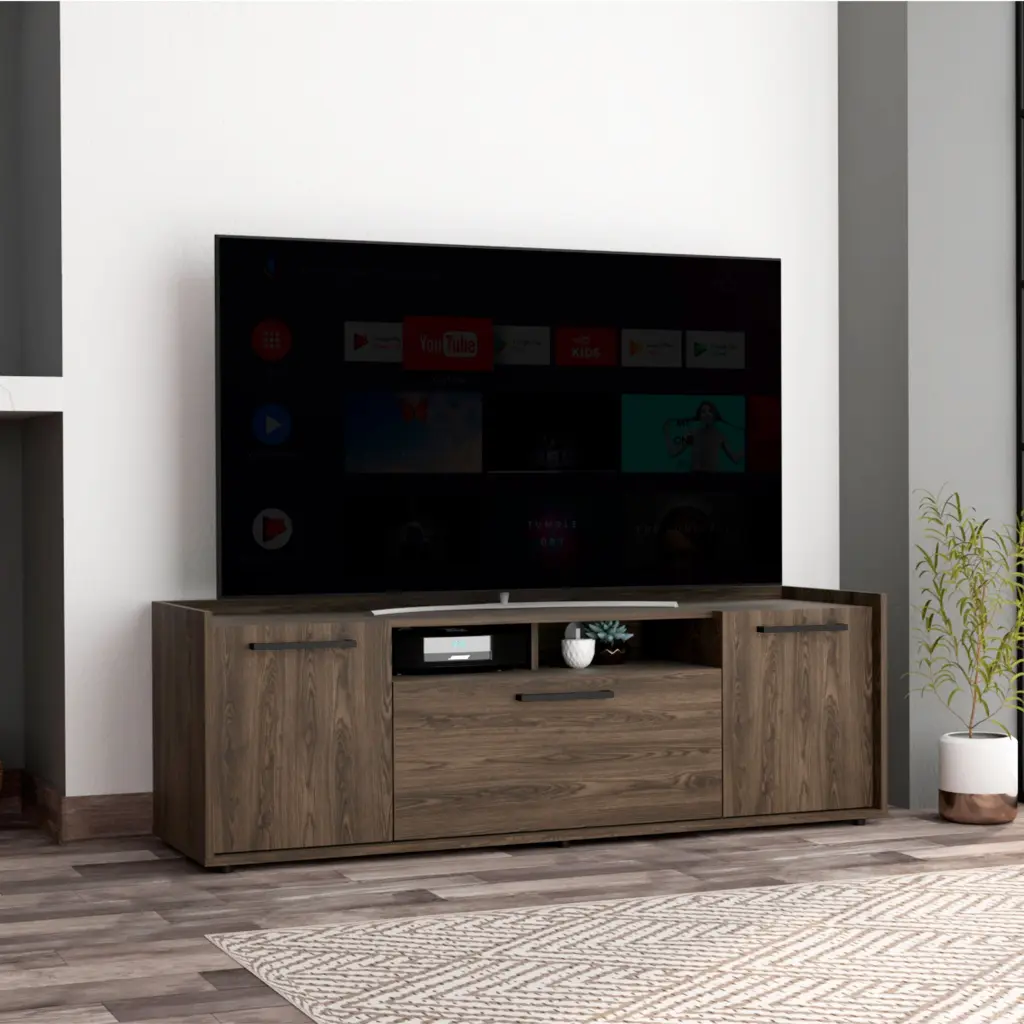 Brock Rectangle 2 Door TV Stand Dark Walnut Brown 50-59 Inches Particle Board furniture max