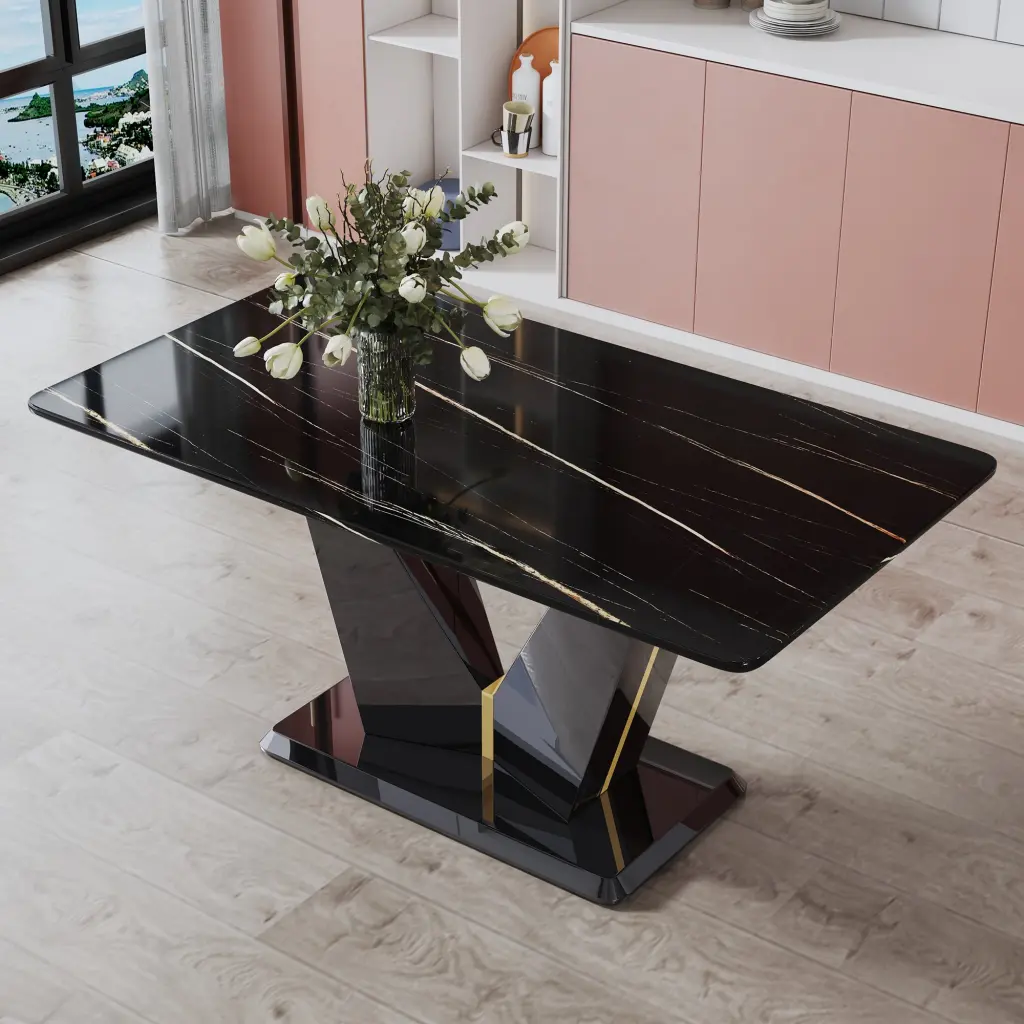 Modern Minimalist Black Rectangular Dining Table 0.4 Inch Thick rnb