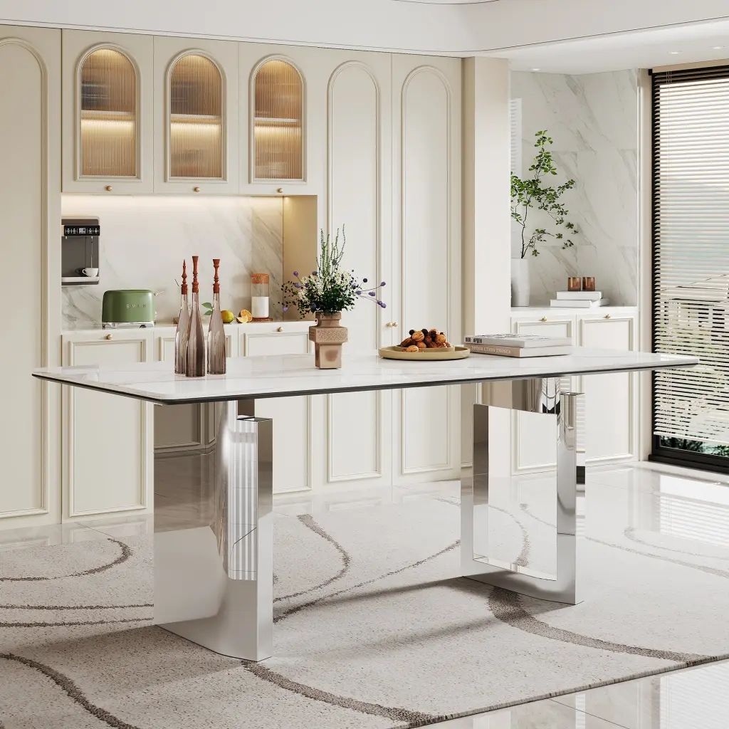 0.47 Inch Thick Sintered Stone Composite Tempered Glass Top Rectangular Dining Table w1311 artisan furniture
