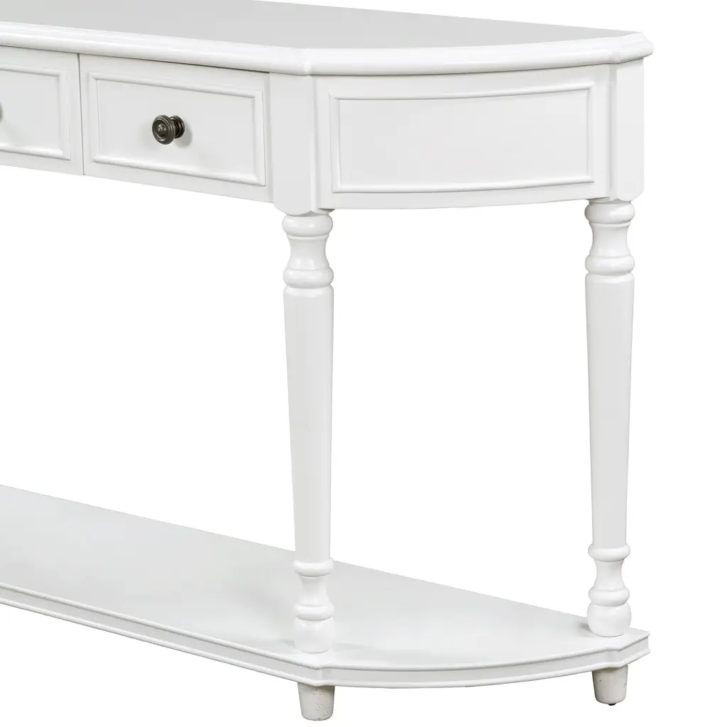Retro Circular Curved Design Console Table - Open Style Shelf Solid Construction trexm
