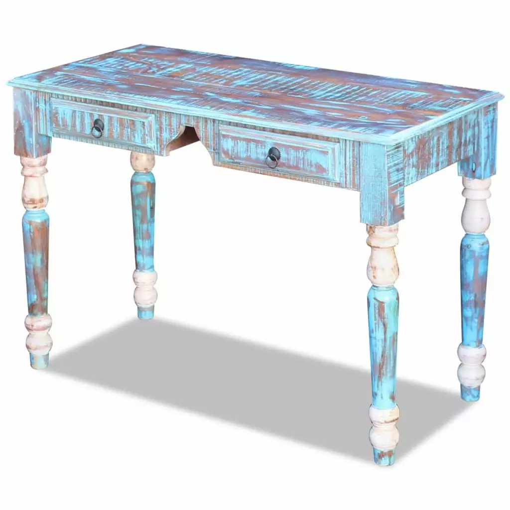 Anself Retro Desk 2 Storage Drawers Reclaimed Wood Writing Desk