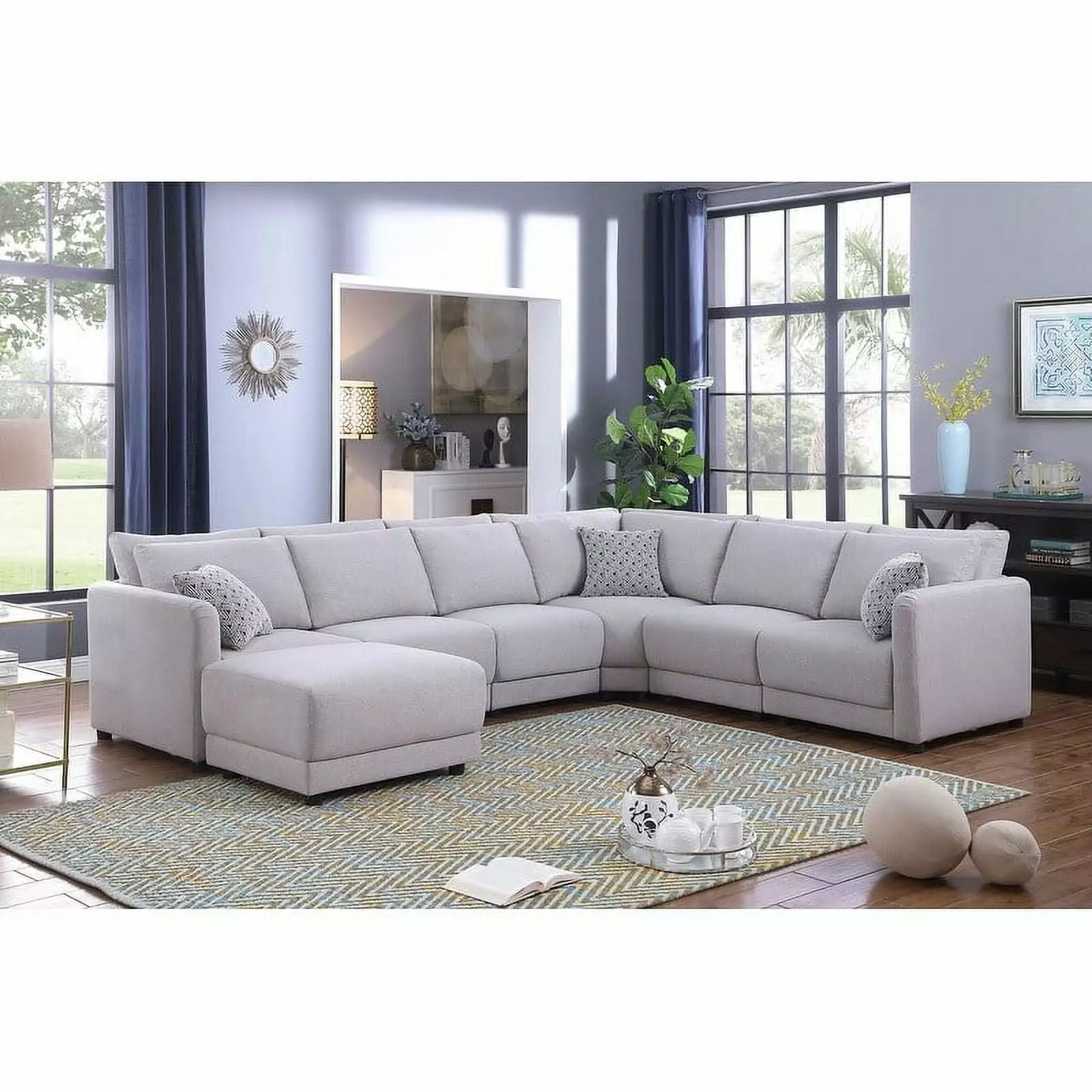 Penelope Light Gray Linen Reversible 7PC Modular Sectional Ottoman Bed Bath & Beyond