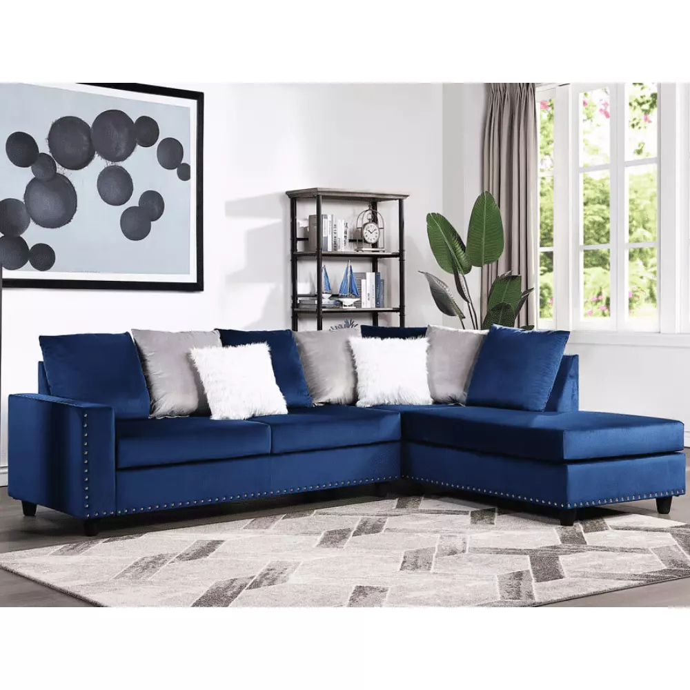 Happy Homes Blue Reversible Sectional Sofa Living Room Modern Comfortable Design