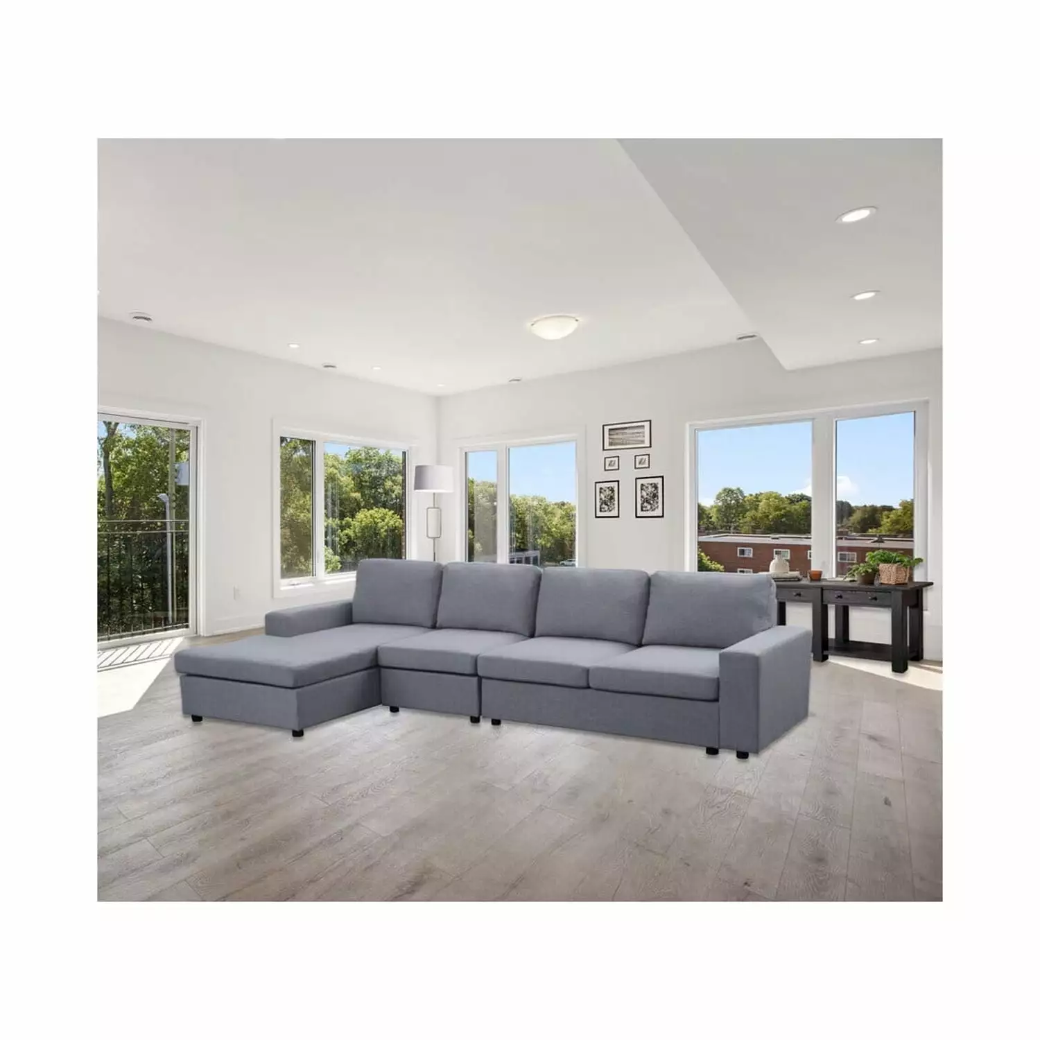 Homestock Global Greatness Light Gray Linen Reversible Modular Sectional Sofa Chaise