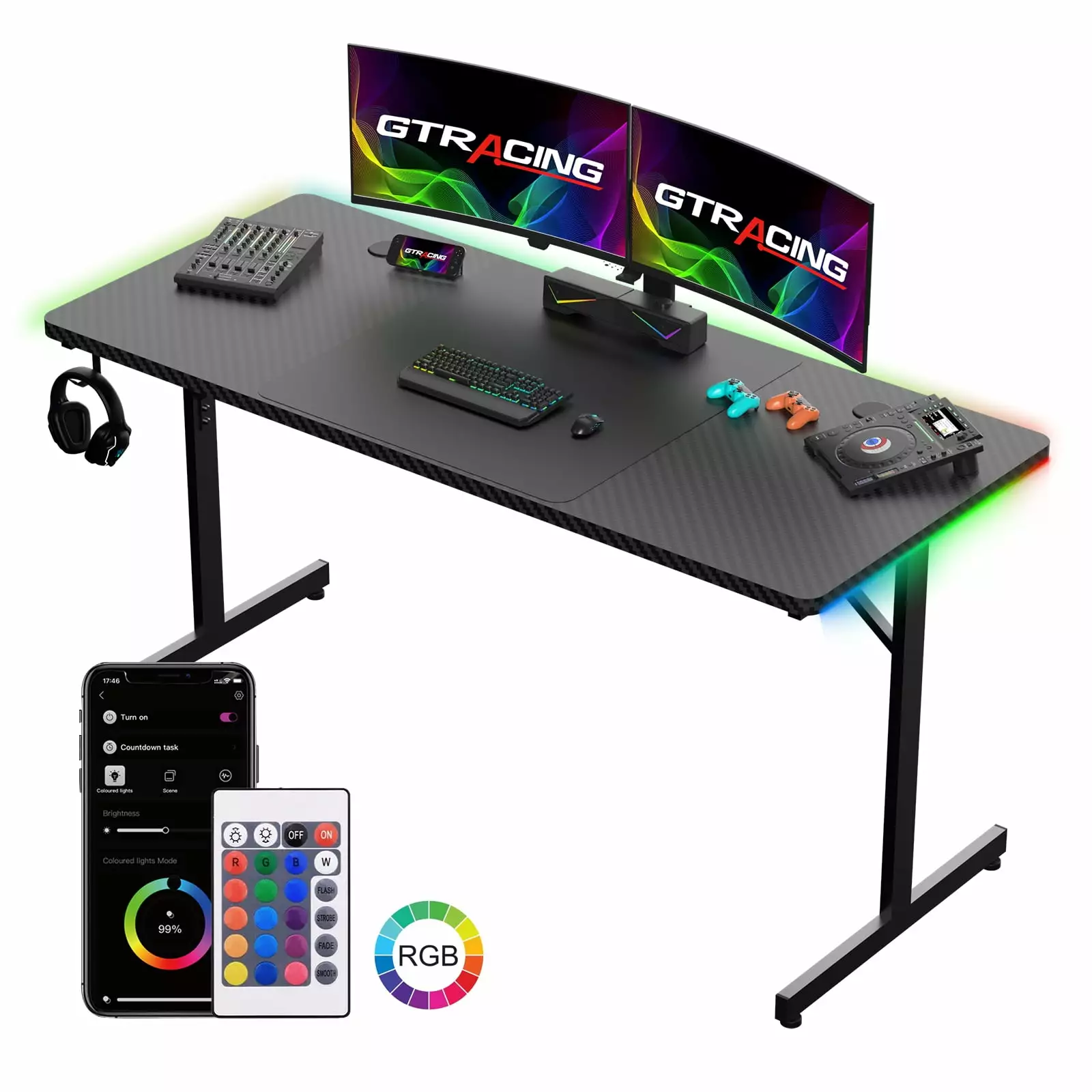 GTRACING 55 Inch Large RGB Gaming Desk Mouse Pad T-Shaped Office Chair Black