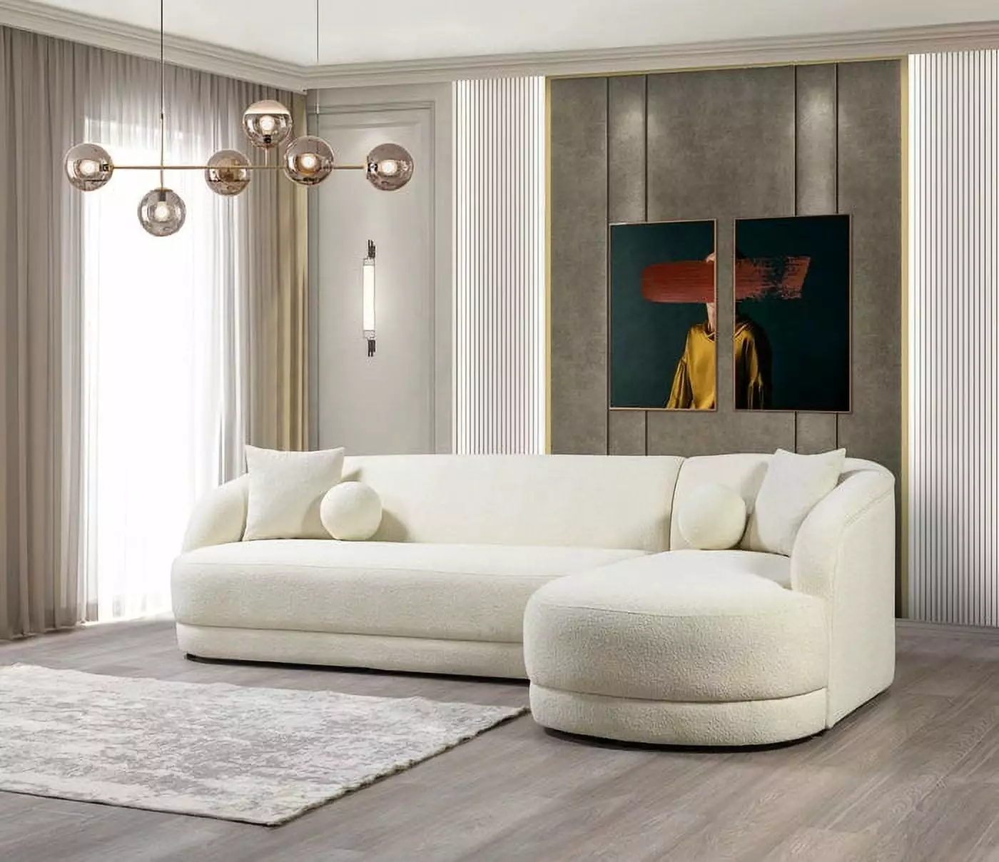 Olivia 115 Ivory Boucle RAF Sectional Sofa Olivia_Furniture