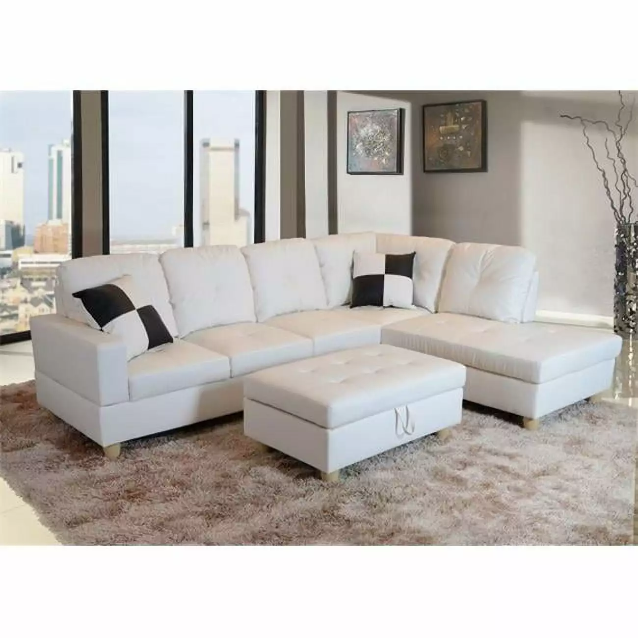 Lifestyle Furniture LF092B Urbania Right Hand Facing Sectional Sofa White
