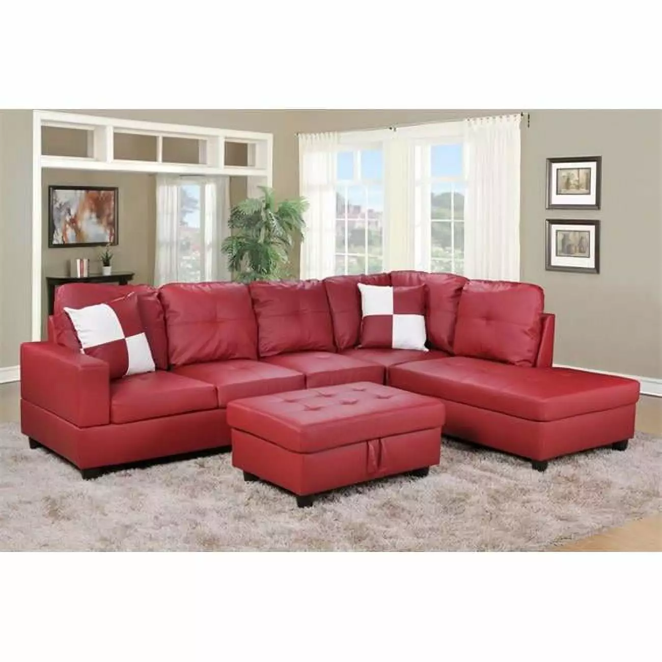 Lifestyle Furniture LF094B Urbania Right Hand Facing Sectional Sofa Red