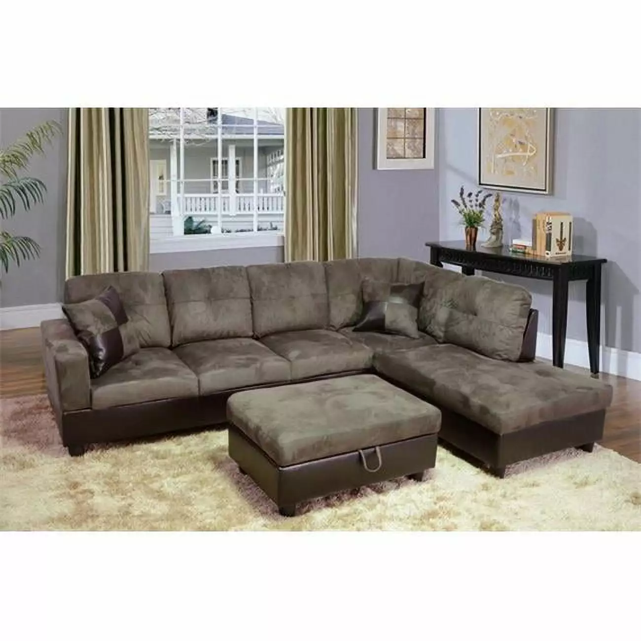 Lifestyle Furniture LF102B Avellino Right Hand Facing Sectional Sofa Olive Green