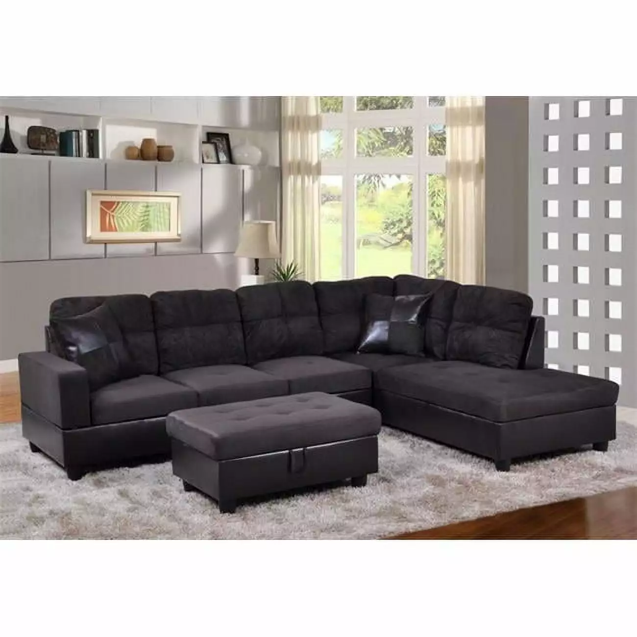 PonLiving Furniture LF105B Avellino Right Hand Facing Sectional Sofa Dark Chocolate Pon Living Furniture Inc
