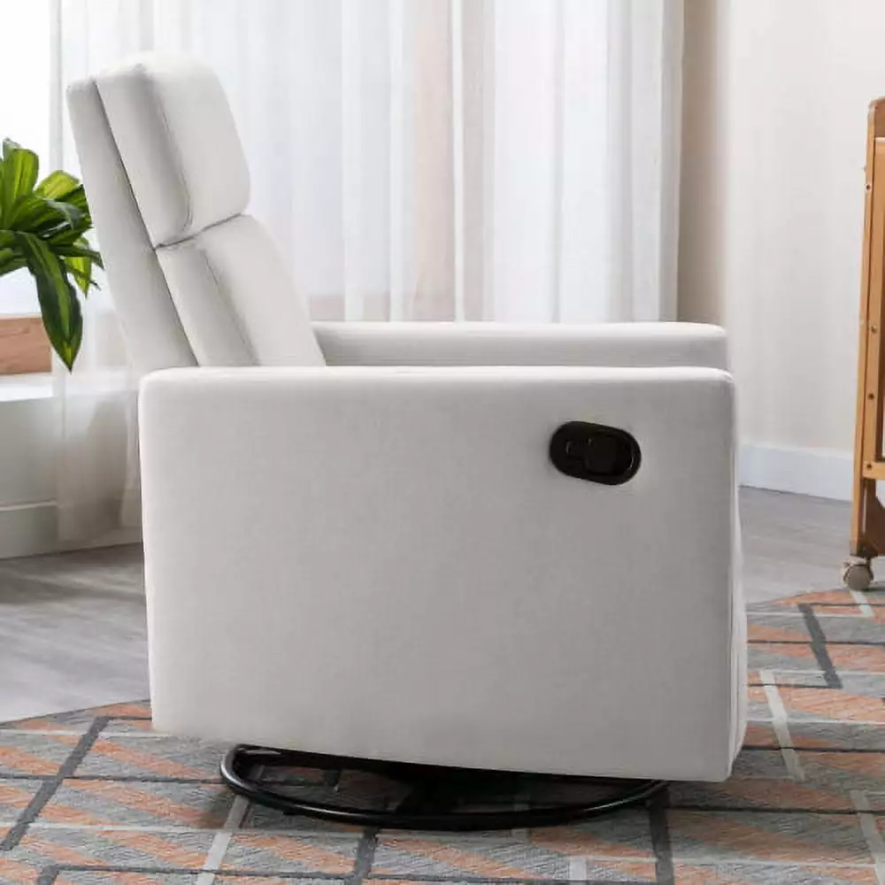 Adrinfly Modern Upholstered Rocker Nursery Chair Plush Seating Glider Swivel Recliner Chair Beige