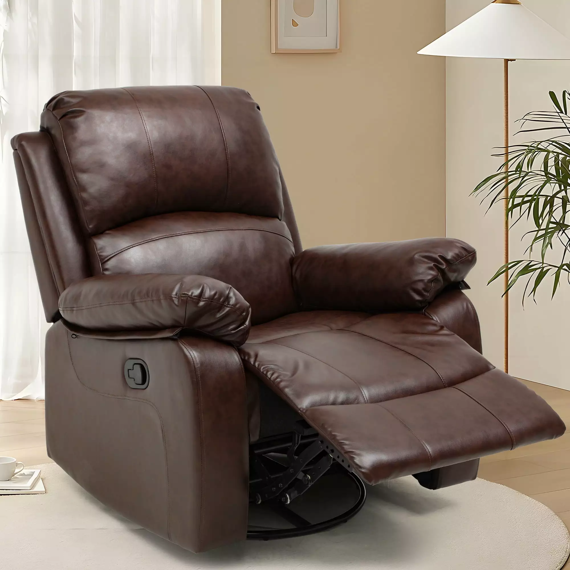 Dextrus Comfort Swivel Rocker Recliner Chair Nurseries Soft Leather Brown