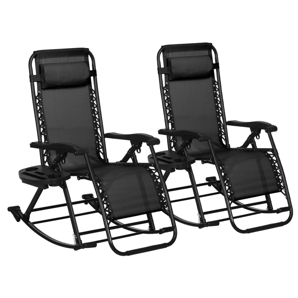 Outsunny 2 Pieces Outdoor Rocking Chairs Foldable Reclining Zero Gravity Lounge Chairs aosom business