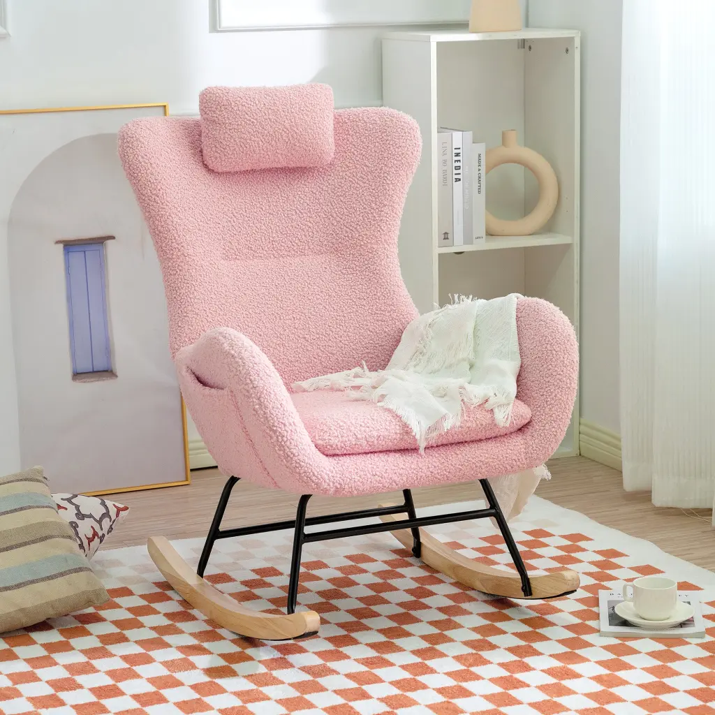Rocking Chair Nursery Teddy Upholstered Rocker Glider Chair High Back Support Baby Room chairone house