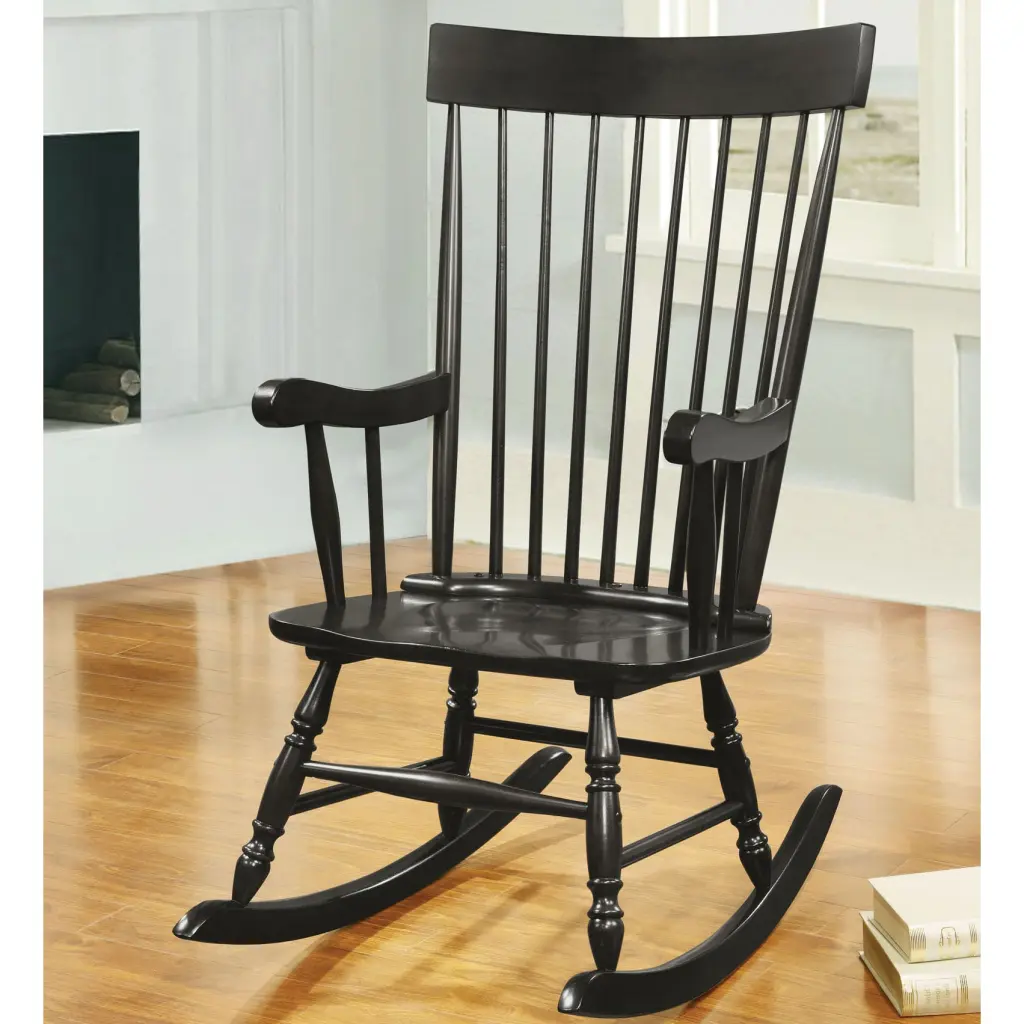 Black Spindle Back Rocking Chair Solid Wood Living Room Accent furniture max
