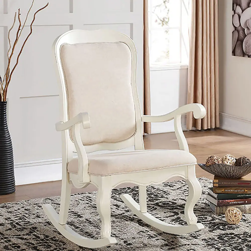 Ivory And Antique White Rocking Chair Cabriole Leg Solid Ivory Nursery Chair furniture max