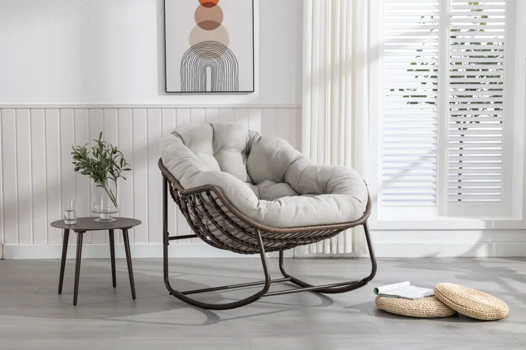 Outdoor Rattan Rocking Chair Padded Cushion and Recliner Feature hifine outdoor furniture w-640