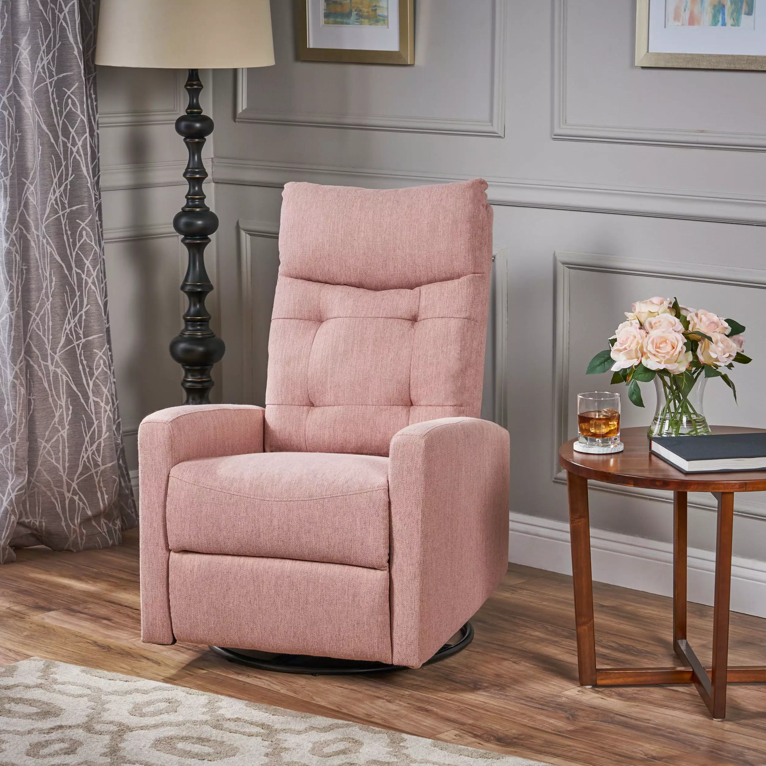 Glider Swivel Recliner Chair Blush Pink Nursery or Living Room Jamini