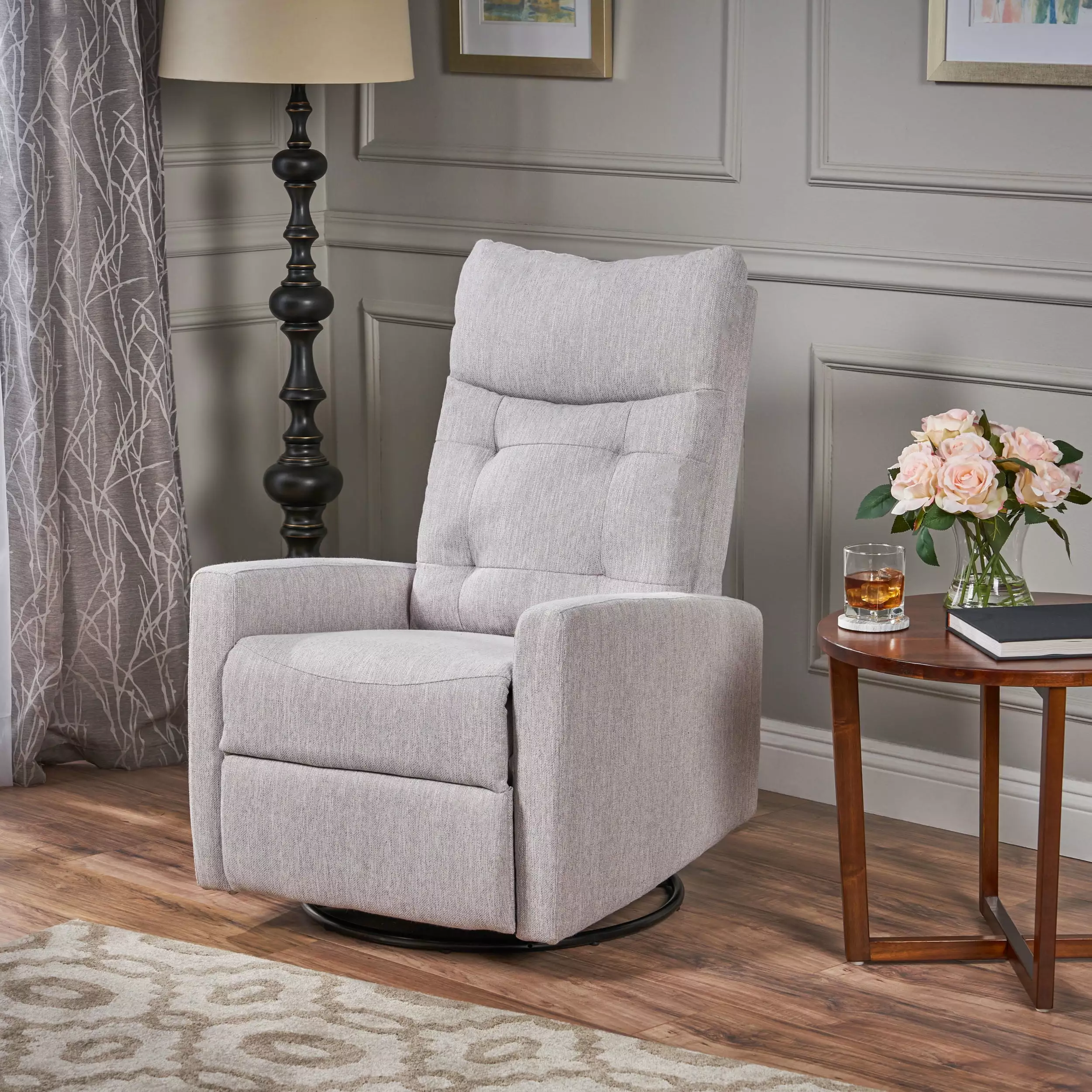 Glider Swivel Recliner Chair Light Grey Nursery or Living Room Jamini