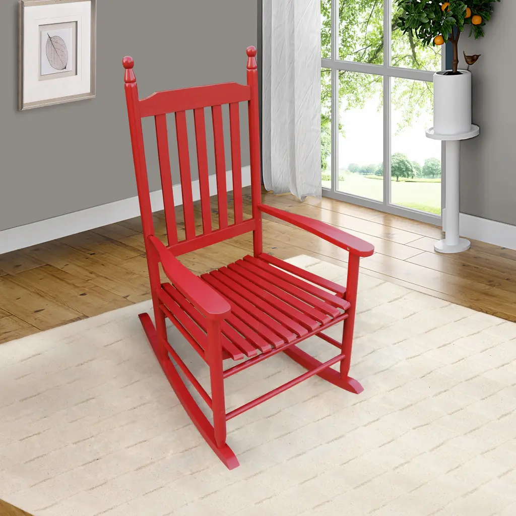 Rose Red Solid Wood Porch Rocker Chair Outdoor Rocking Chair leisure home -jy