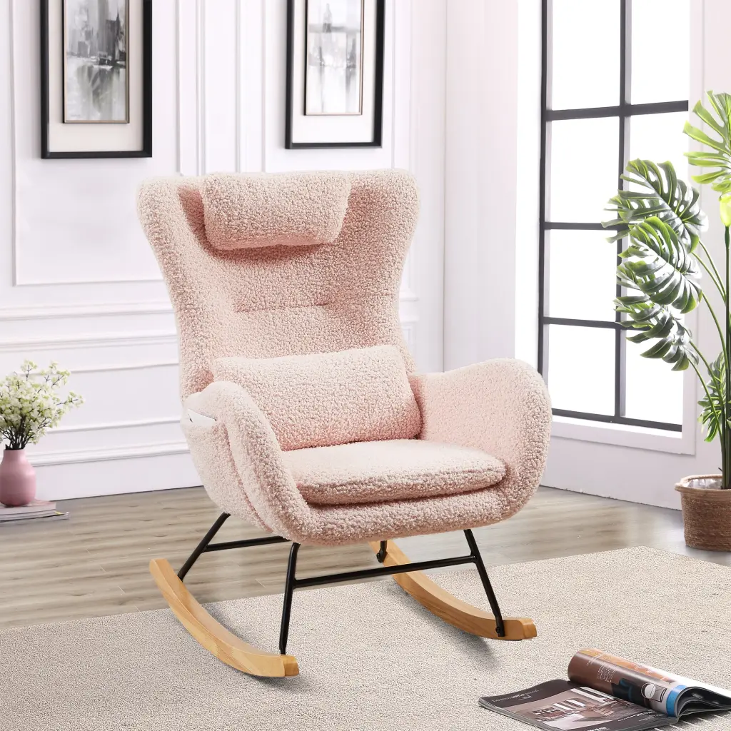 Modern Rocking Chair High Backrest Pink Nursery liyasifurnitureco.-ltd.